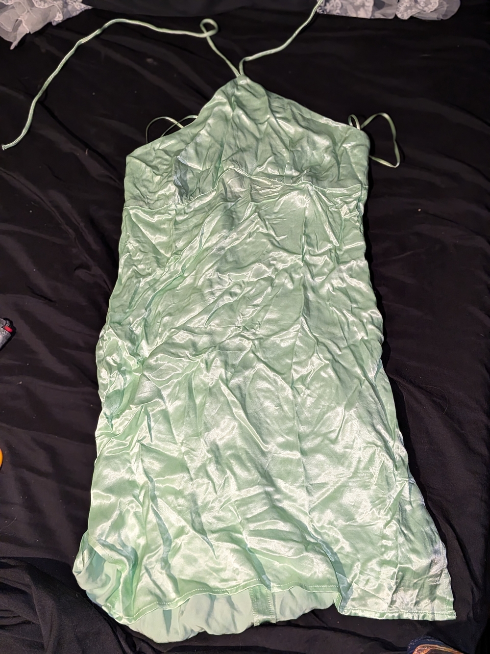 Bershka Satin Halter Slip Dress in Mint Green